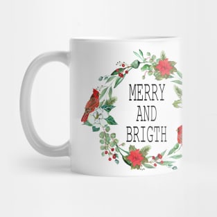 Merry and bright watercolor christmas wreath Mug